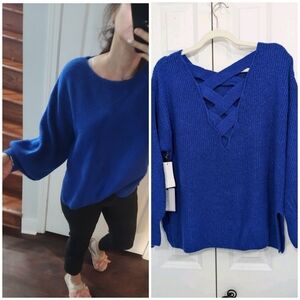 1 STATE Women's Blue Sweater with Crisscross Back💙♠️
